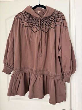 Free People Mauve Smocked Hoodie Tunic